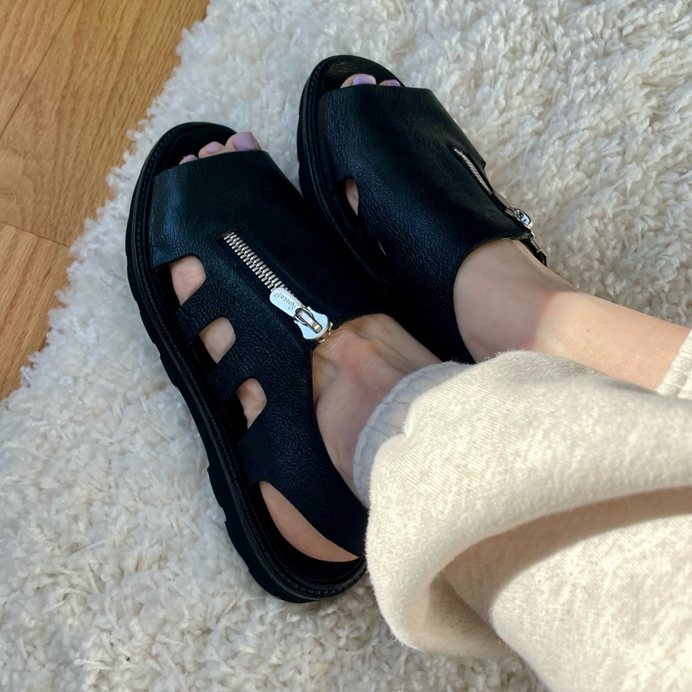 🖤Rocco P. Black Leather Sandals with Zipper Detail🖤